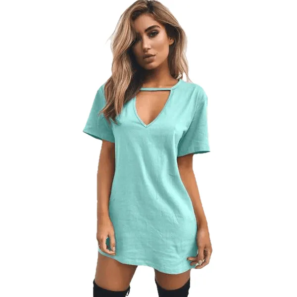 Plus Size V-Neck Short Sleeve Halter Loose Beach Dress