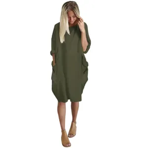 Pocket Loose Crew Neck Casual Long Dress