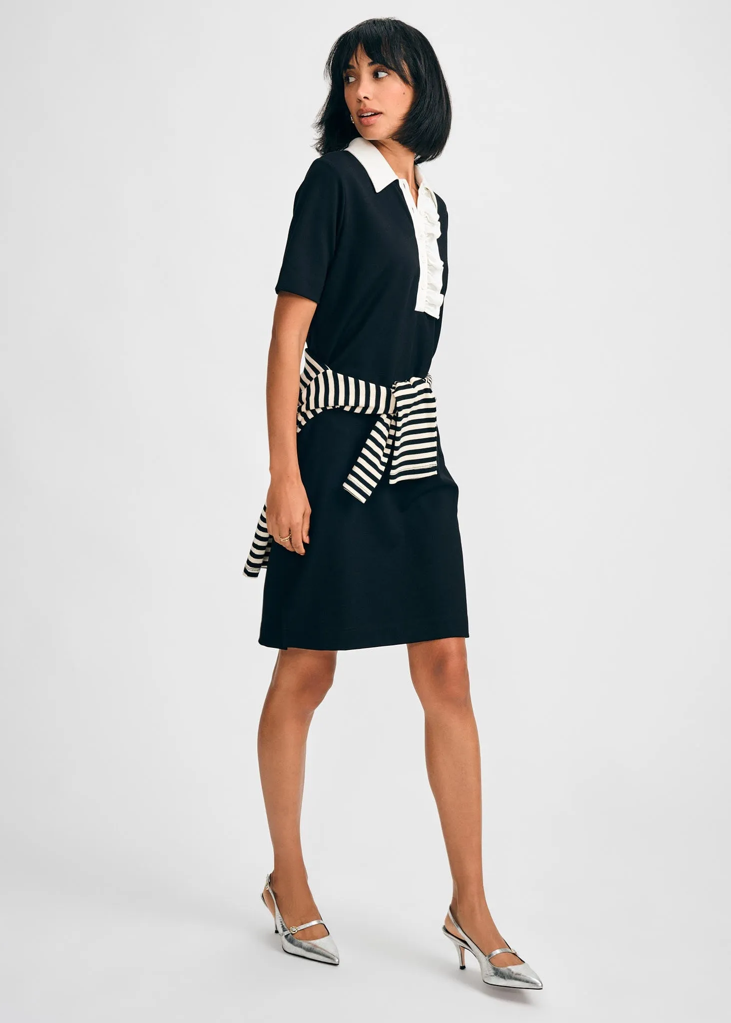 Ponte Ruffle Shirtdress