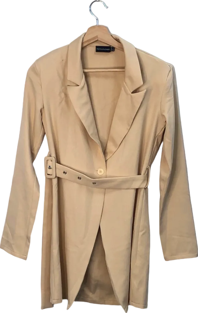 PrettyLittleThing Beige Longline Blazer with Belt UK 4