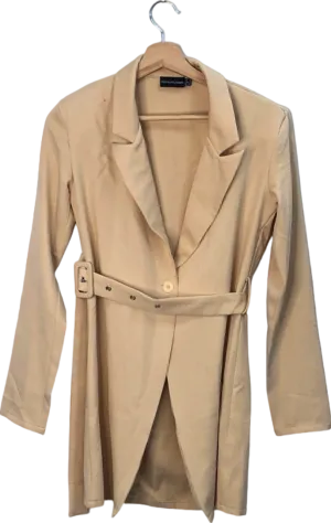 PrettyLittleThing Beige Longline Blazer with Belt UK 4