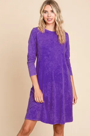 Purple Mineral Wash Dress With Side Pocket