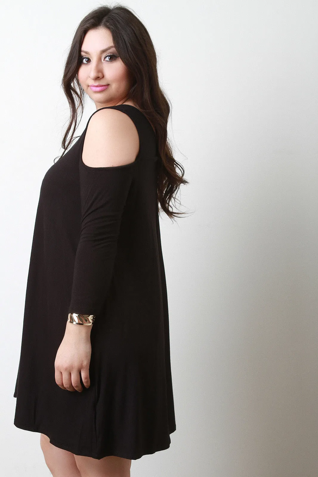 Relaxed Jersey Knit Cold Shoulder Dress