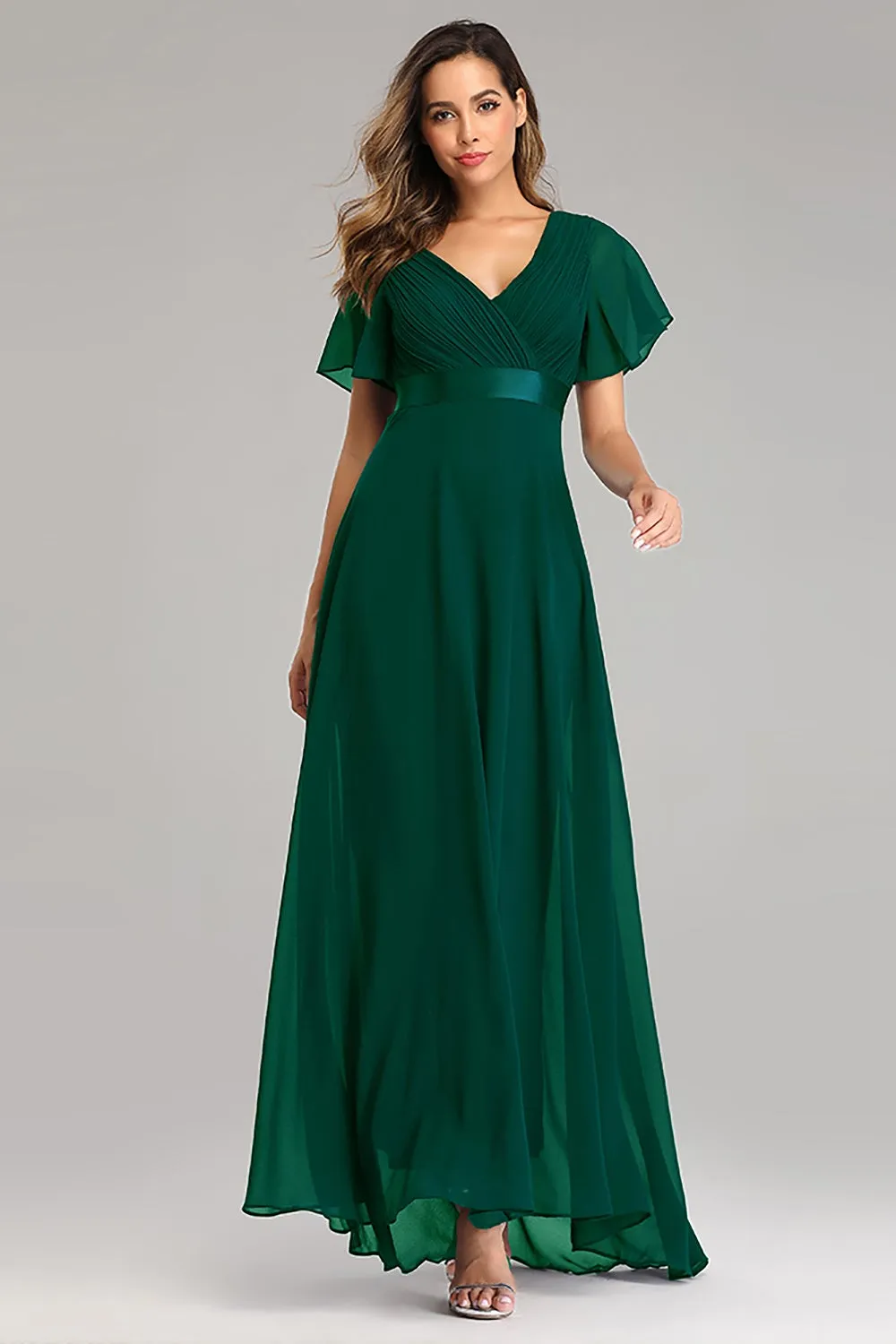 Ruffles Sleeve Pleats Chiffon Bridesmaid Dresses