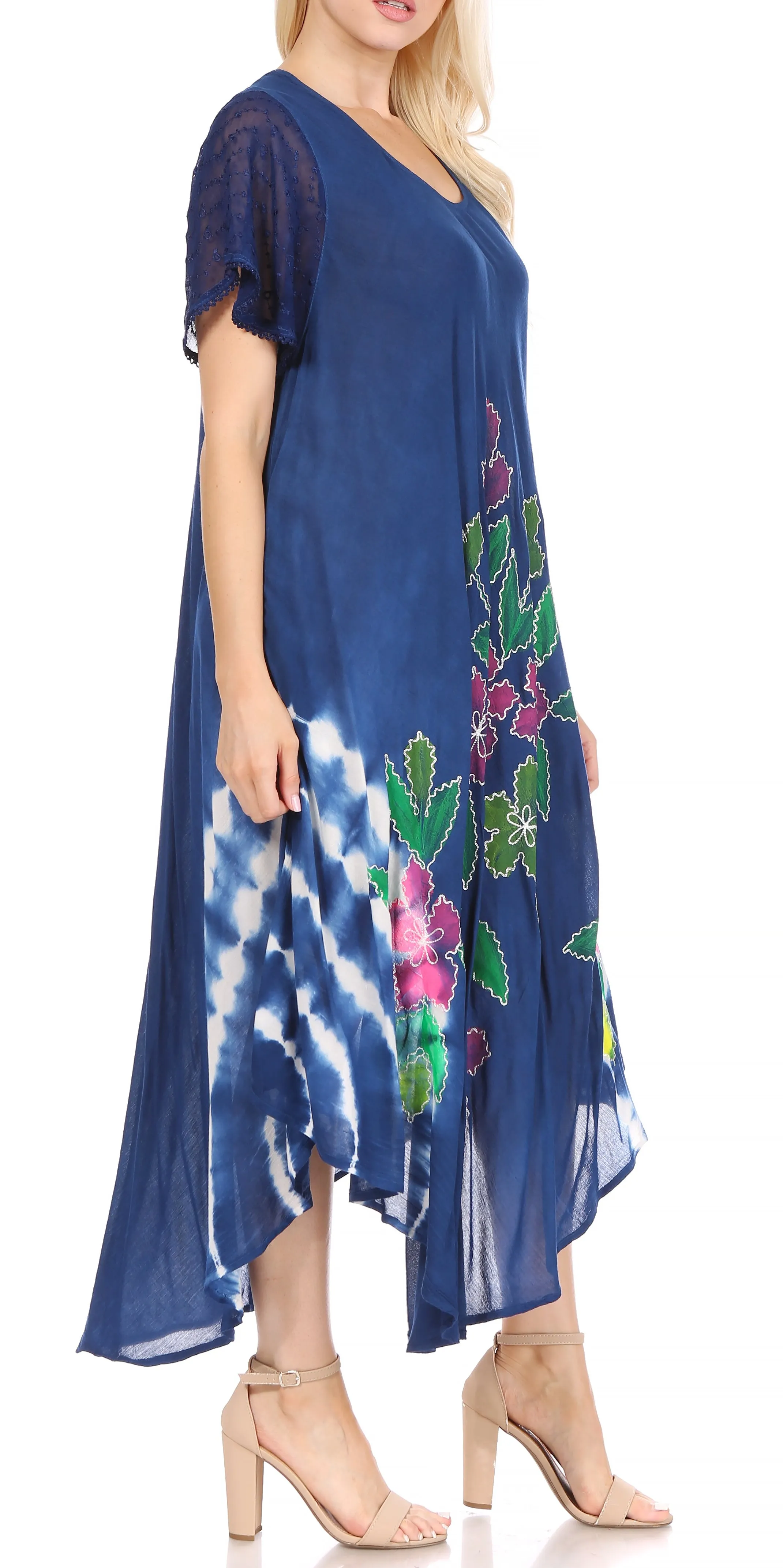 Sakkas Embroidered Painted Floral Cap Sleeve Rayon Dress