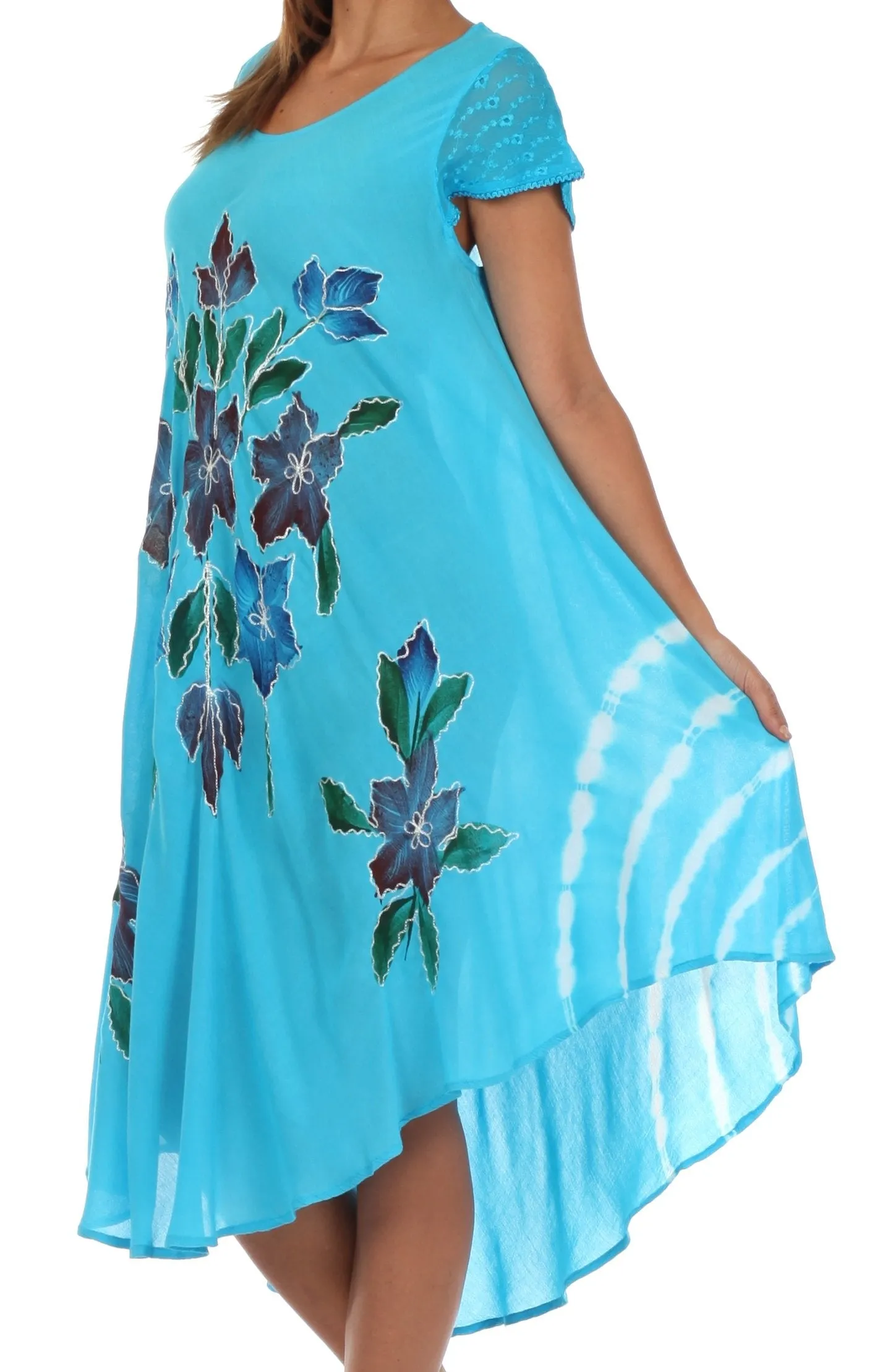 Sakkas Embroidered Painted Floral Cap Sleeve Rayon Dress