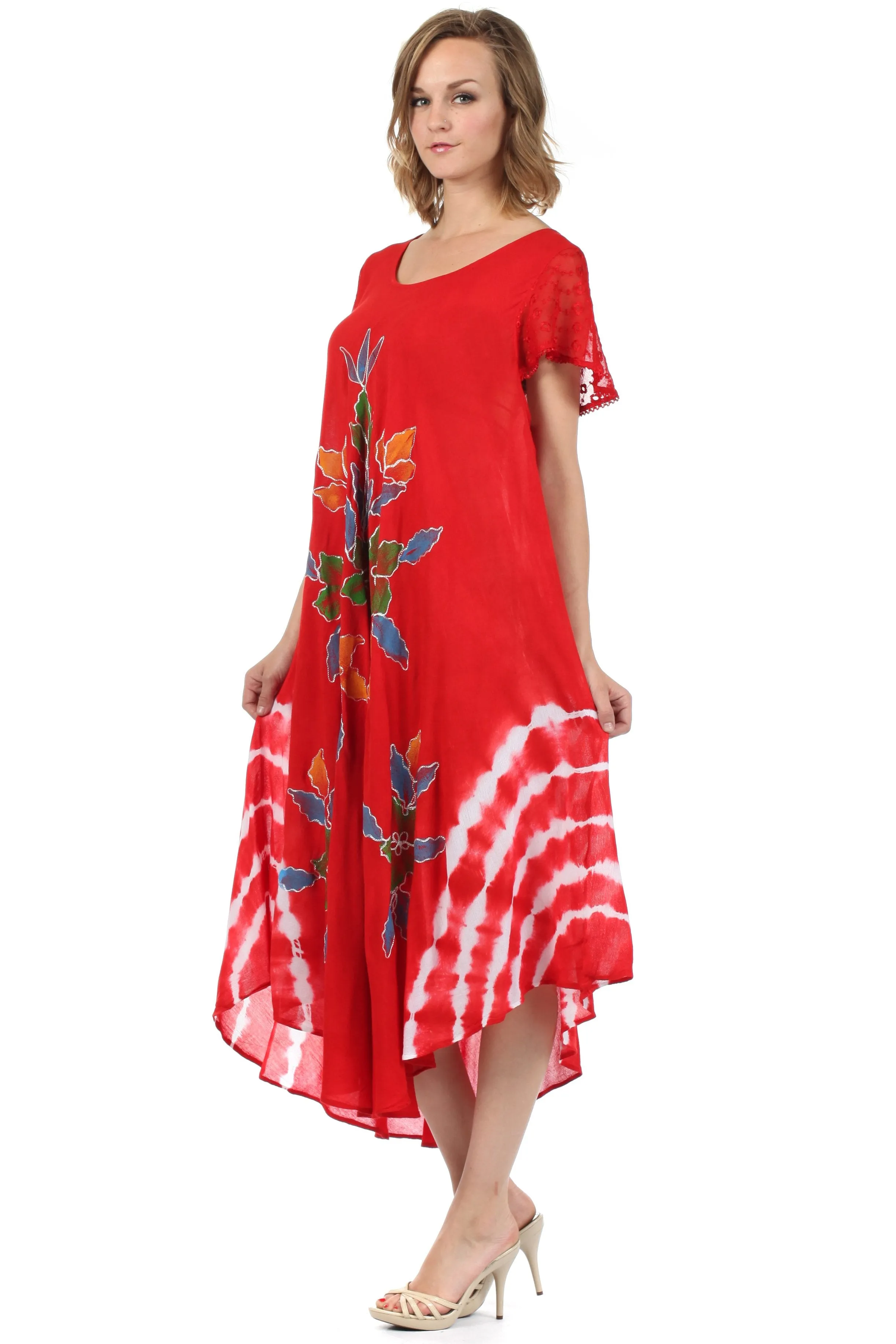 Sakkas Embroidered Painted Floral Cap Sleeve Rayon Dress