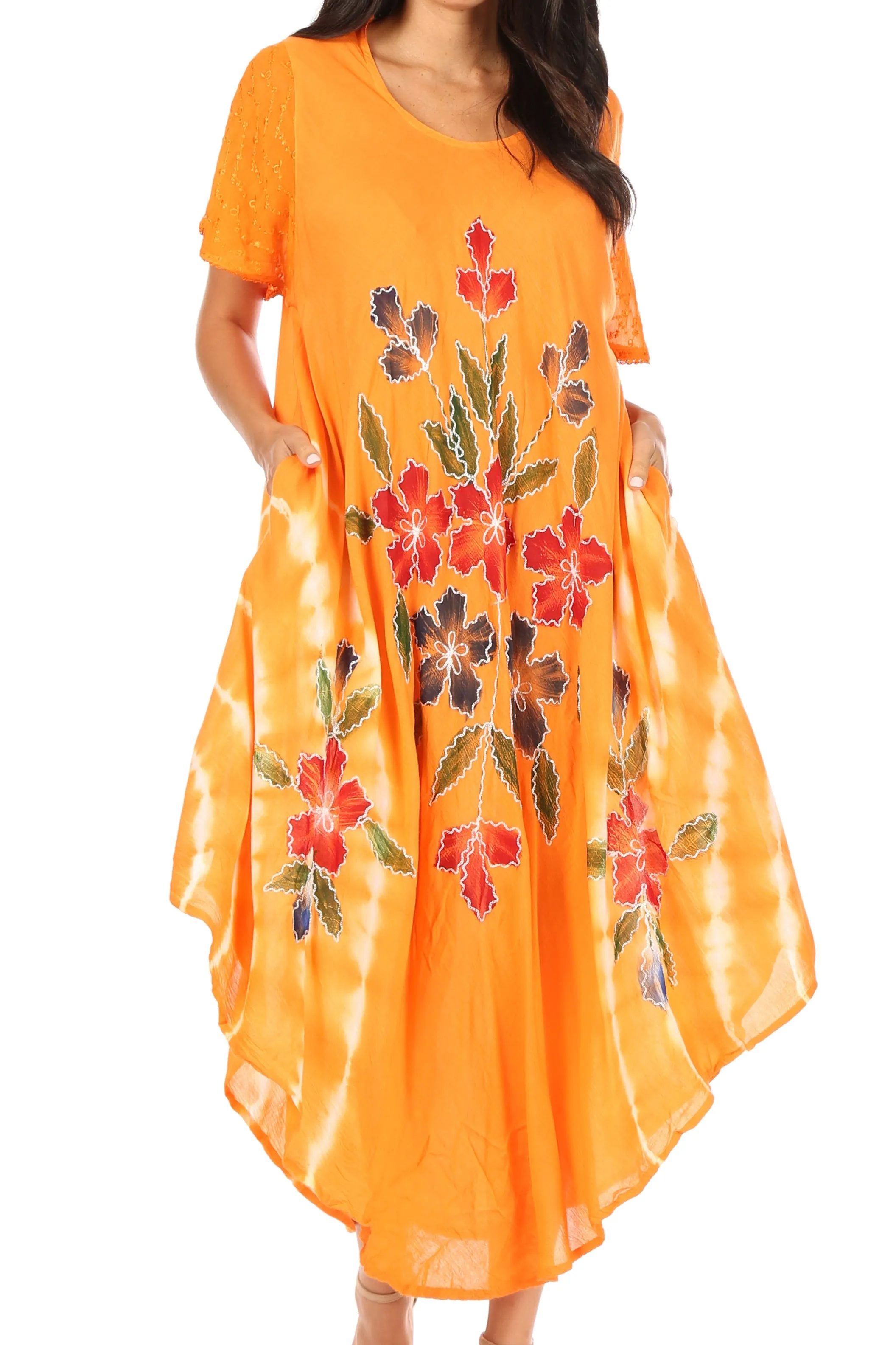 Sakkas Embroidered Painted Floral Cap Sleeve Rayon Dress