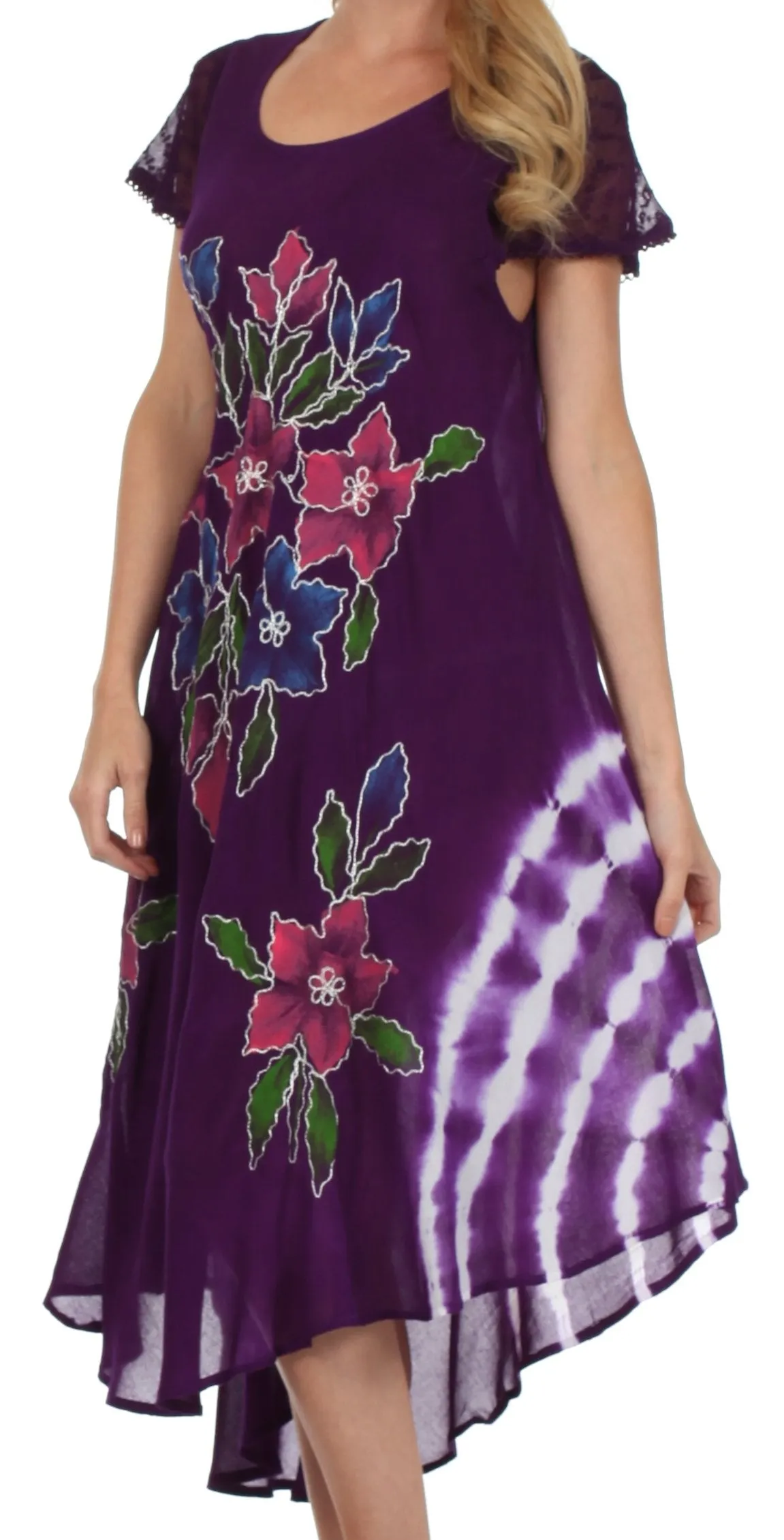 Sakkas Embroidered Painted Floral Cap Sleeve Rayon Dress