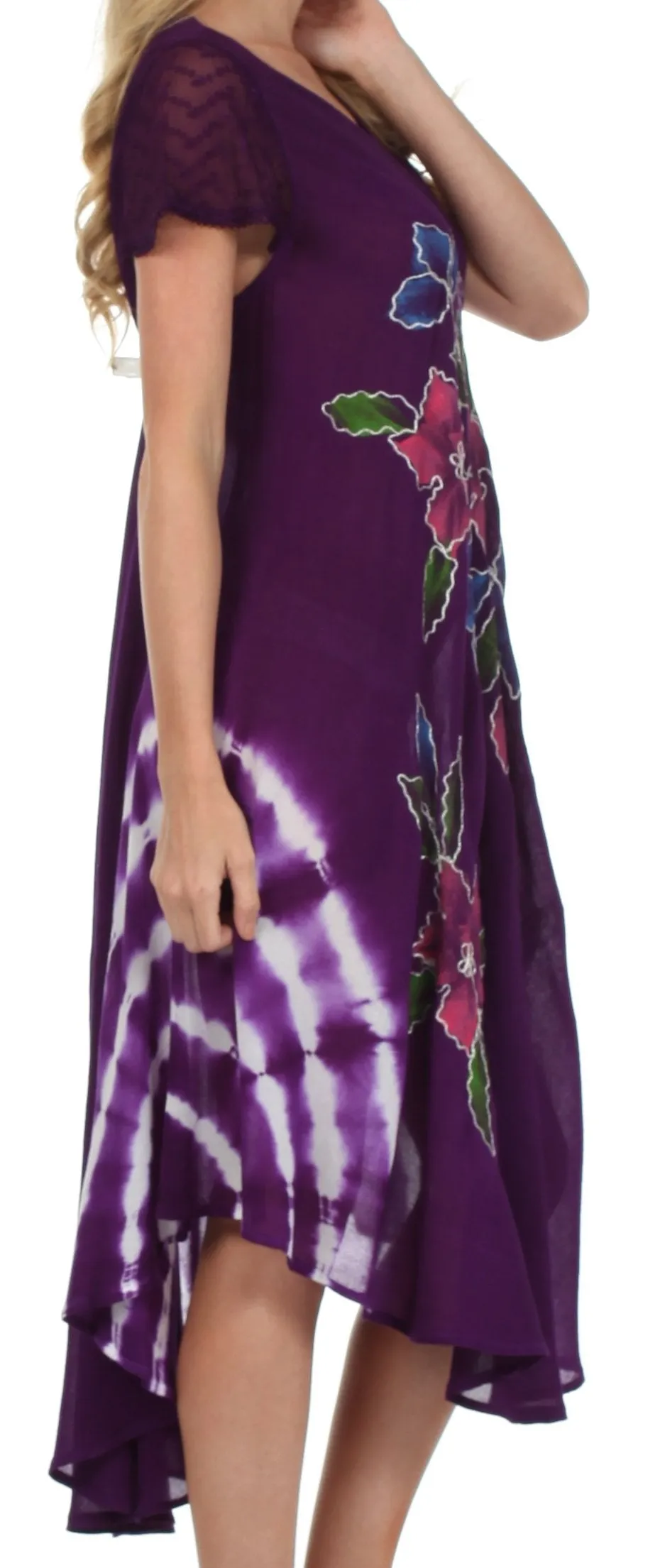 Sakkas Embroidered Painted Floral Cap Sleeve Rayon Dress