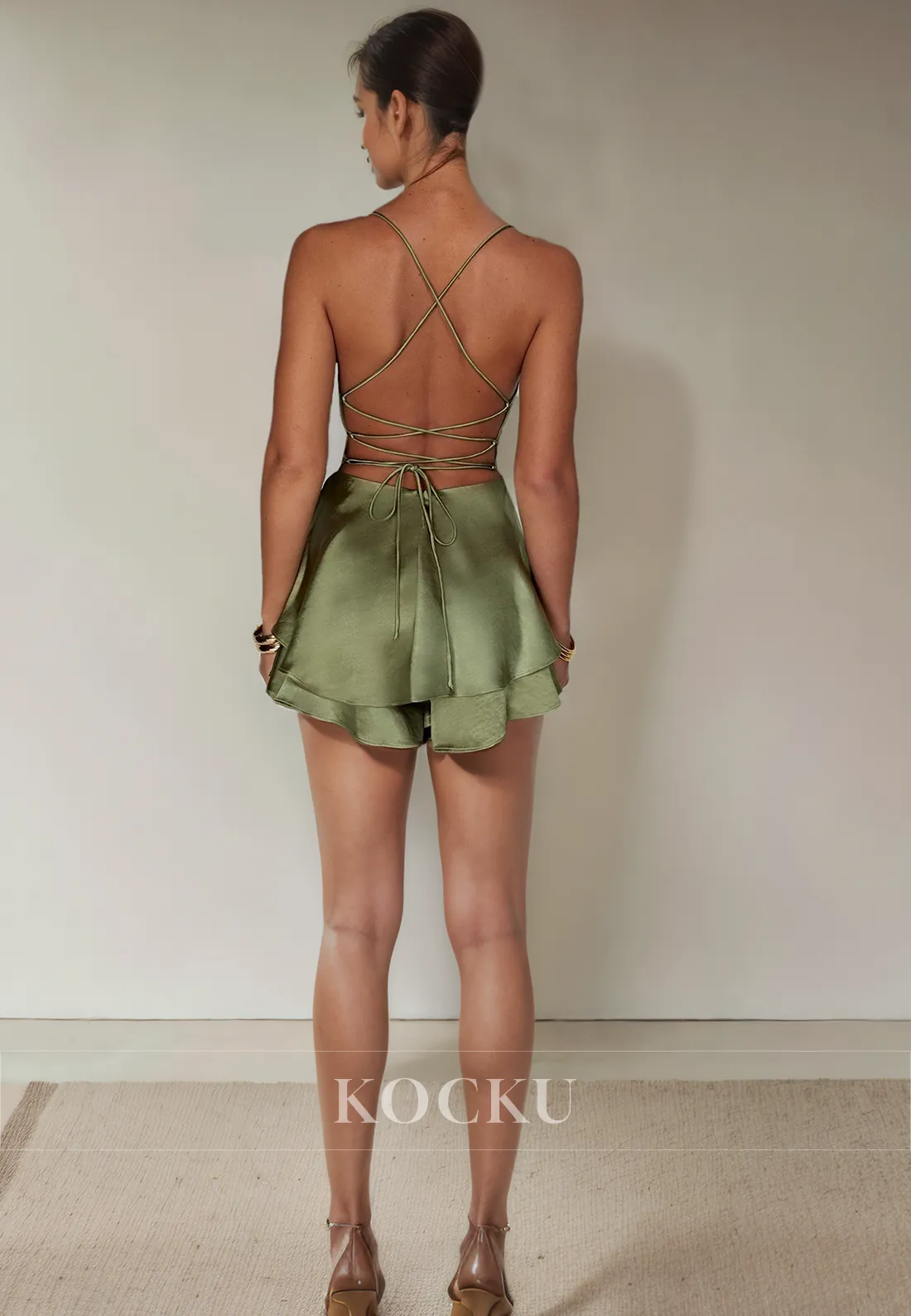 Sexy & Hot Spaghetti Straps Square A-Line Backless Satin Party Homecoming Dress