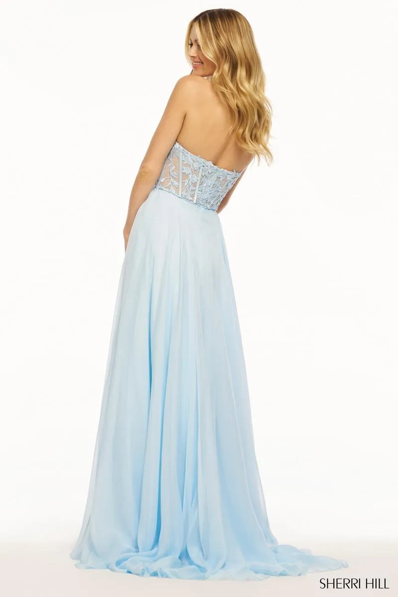 Sherri Hill Strapless Chiffon Lace Prom Dress 56088