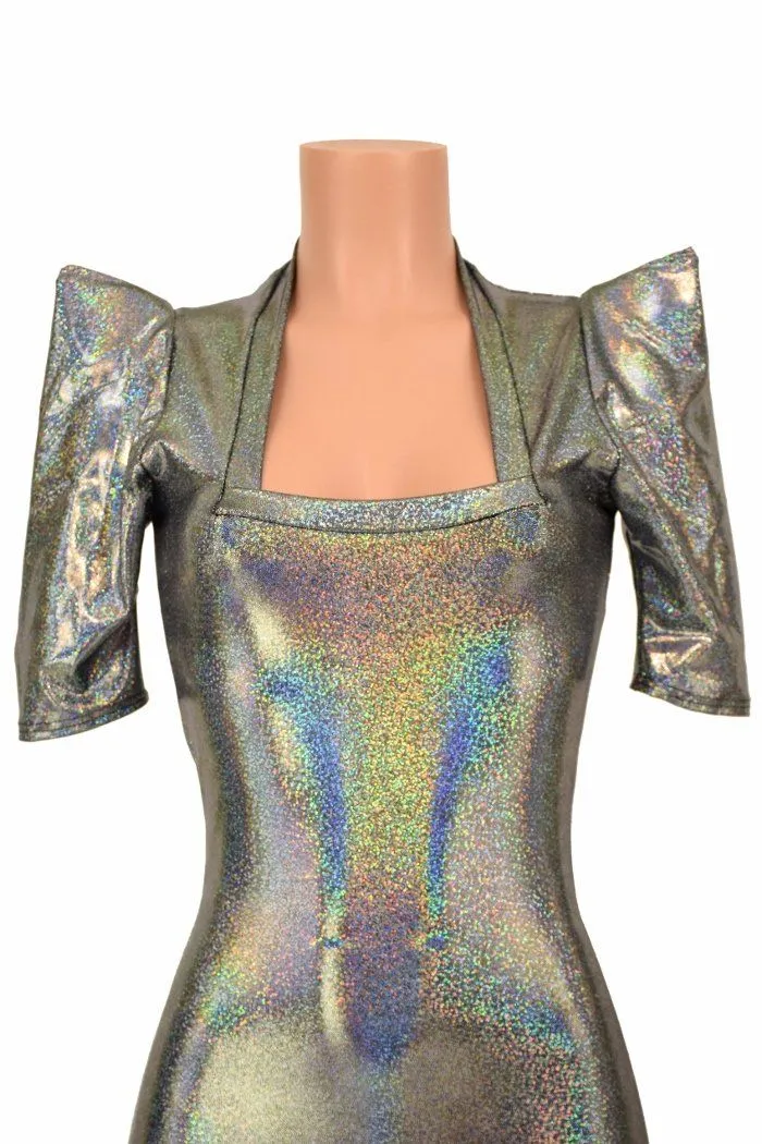 Silver Holo Sharp Shoulder Dress