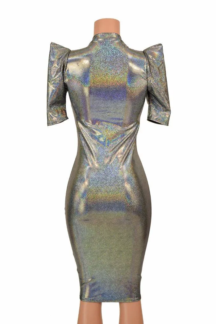 Silver Holo Sharp Shoulder Dress