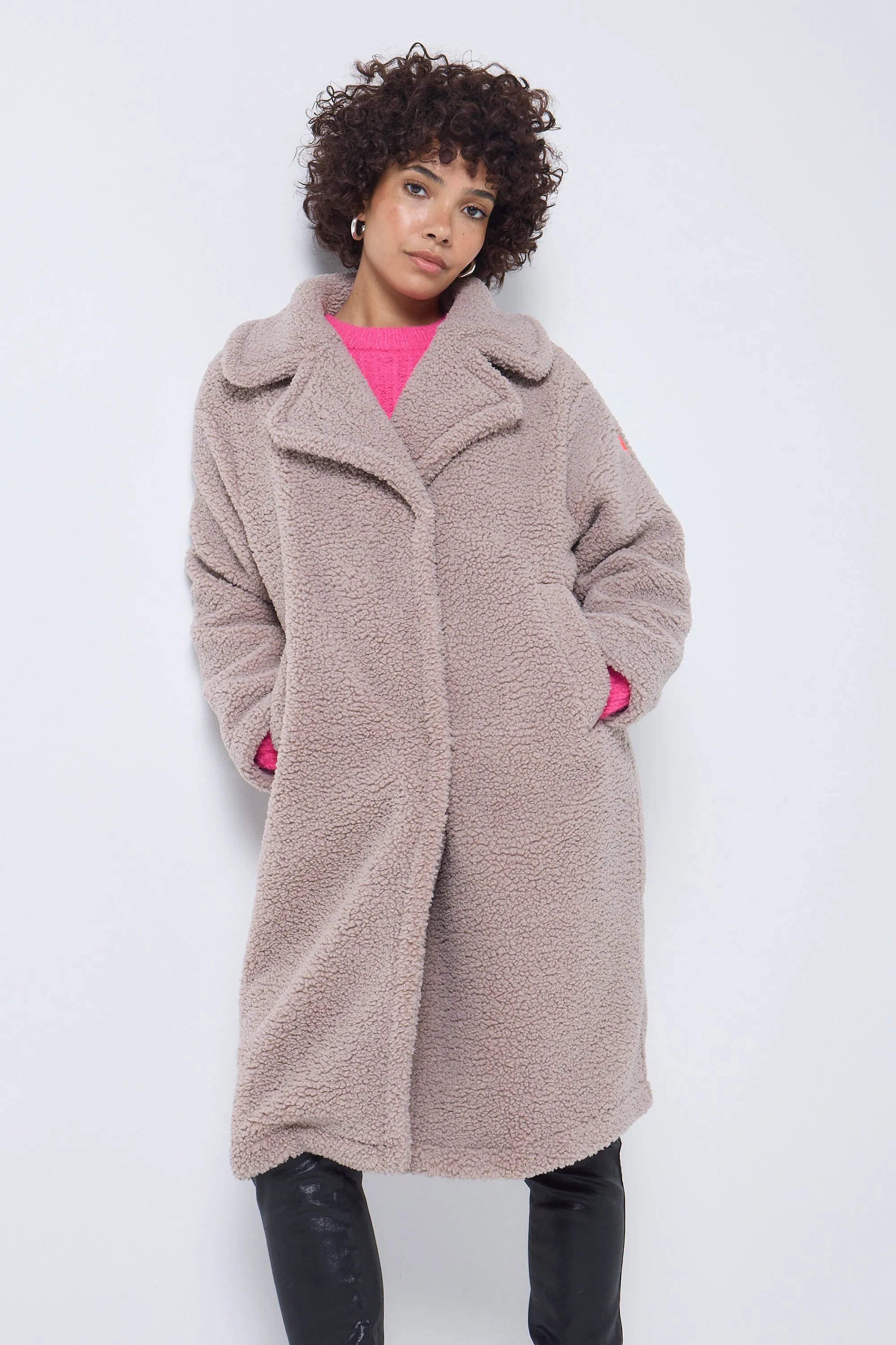 Stone Longline Teddy Coat