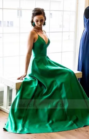 straps long prom dress, prom dress, simple A-line green long party dress