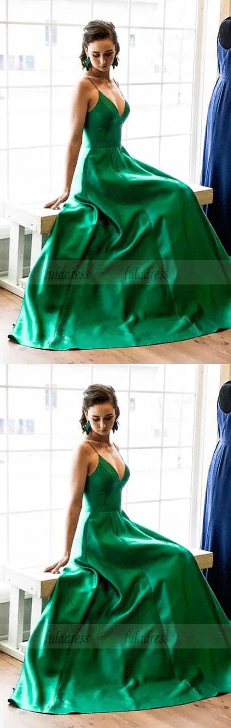 straps long prom dress, prom dress, simple A-line green long party dress