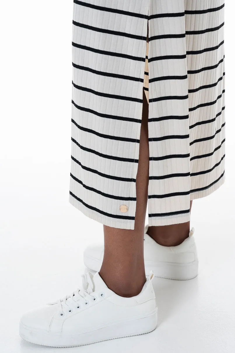 Striped Midi Dress _ 152163 _ Stone