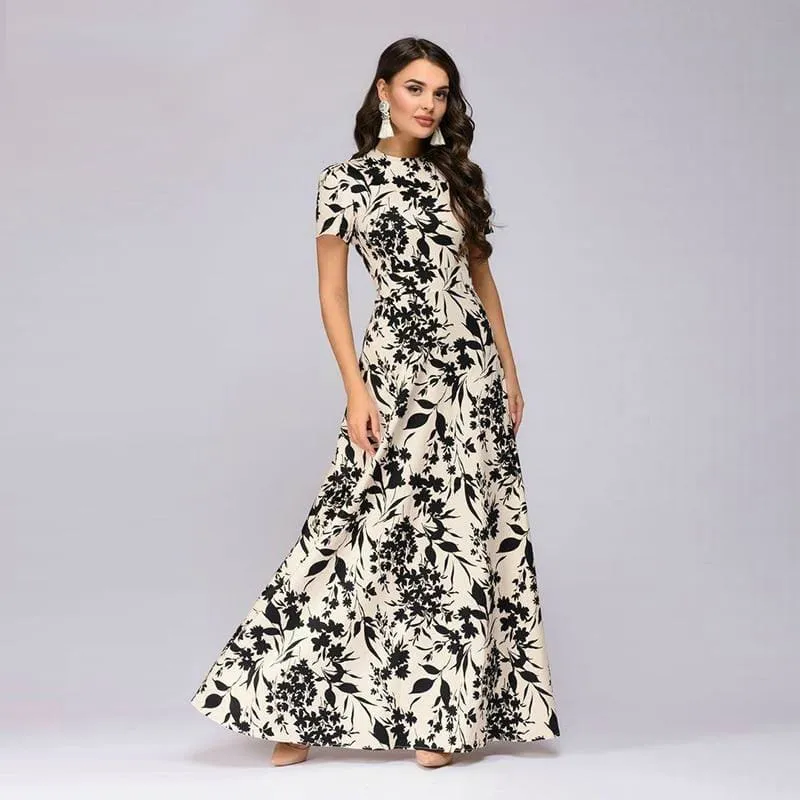 Summer Short Sleeve Floral Print Boho Long Dress