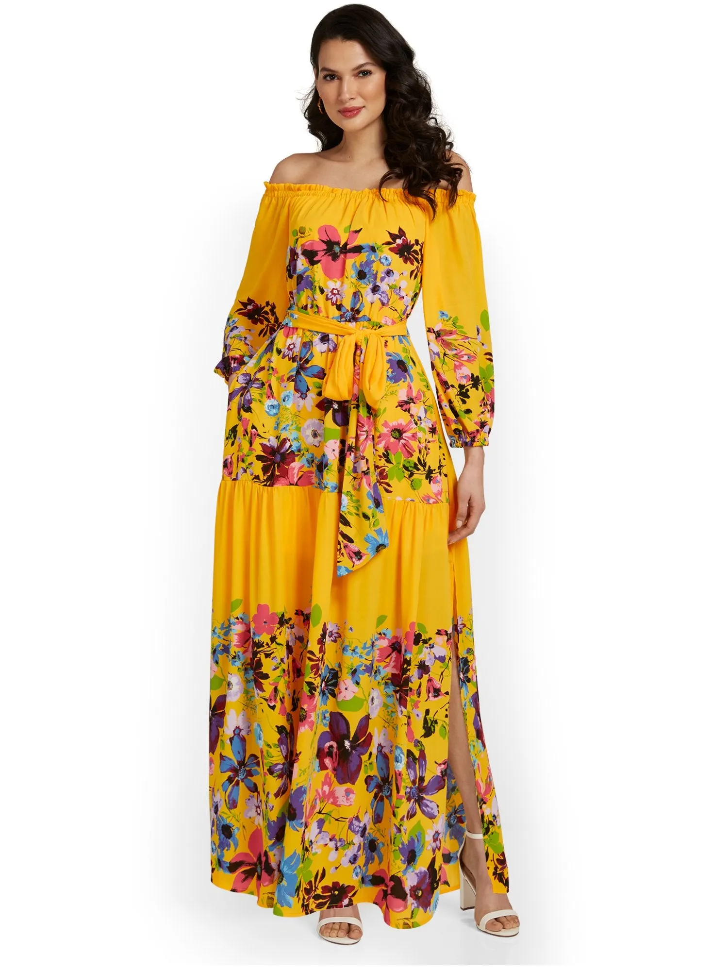 Tall Floral-Print Off-The-Shoulder Maxi Dress