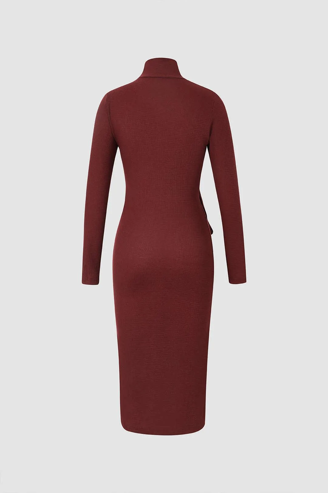 Textured High Neck Wrap Tie Midi Dress