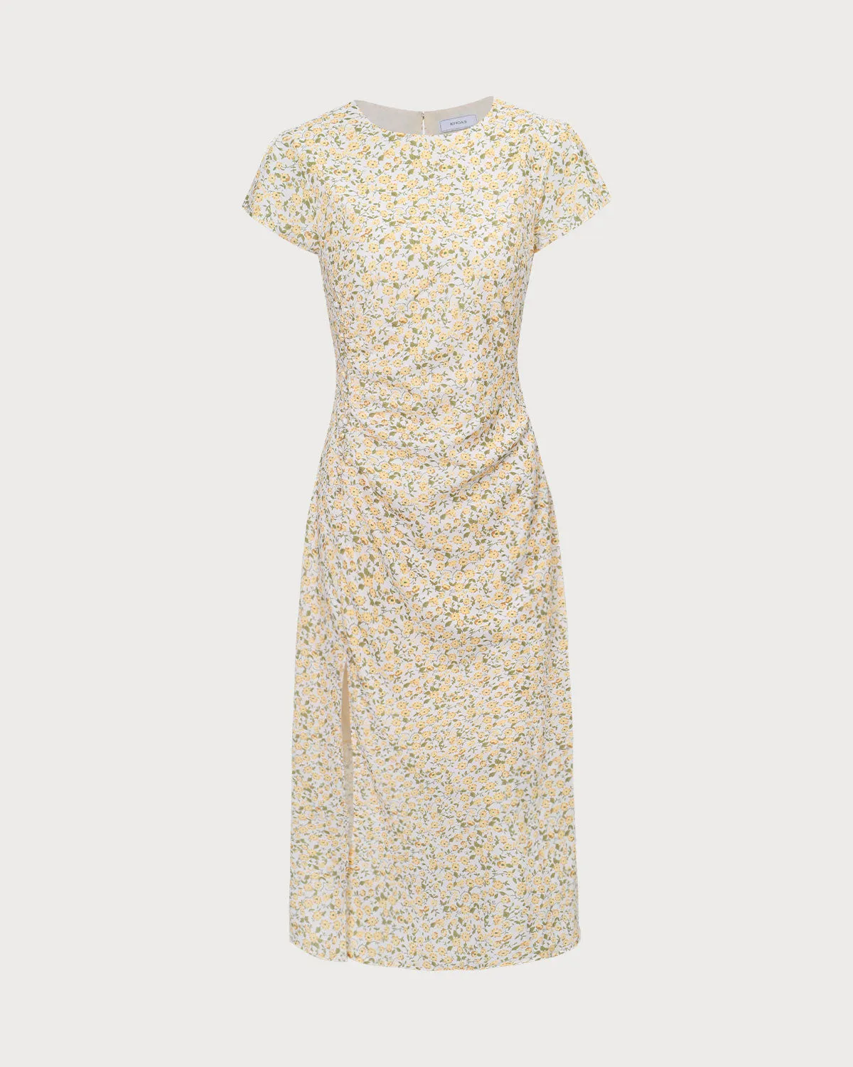 The Yellow Round Neck Floral Midi Dress