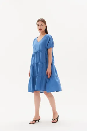 Tiered Linen Dress Coastal Blue