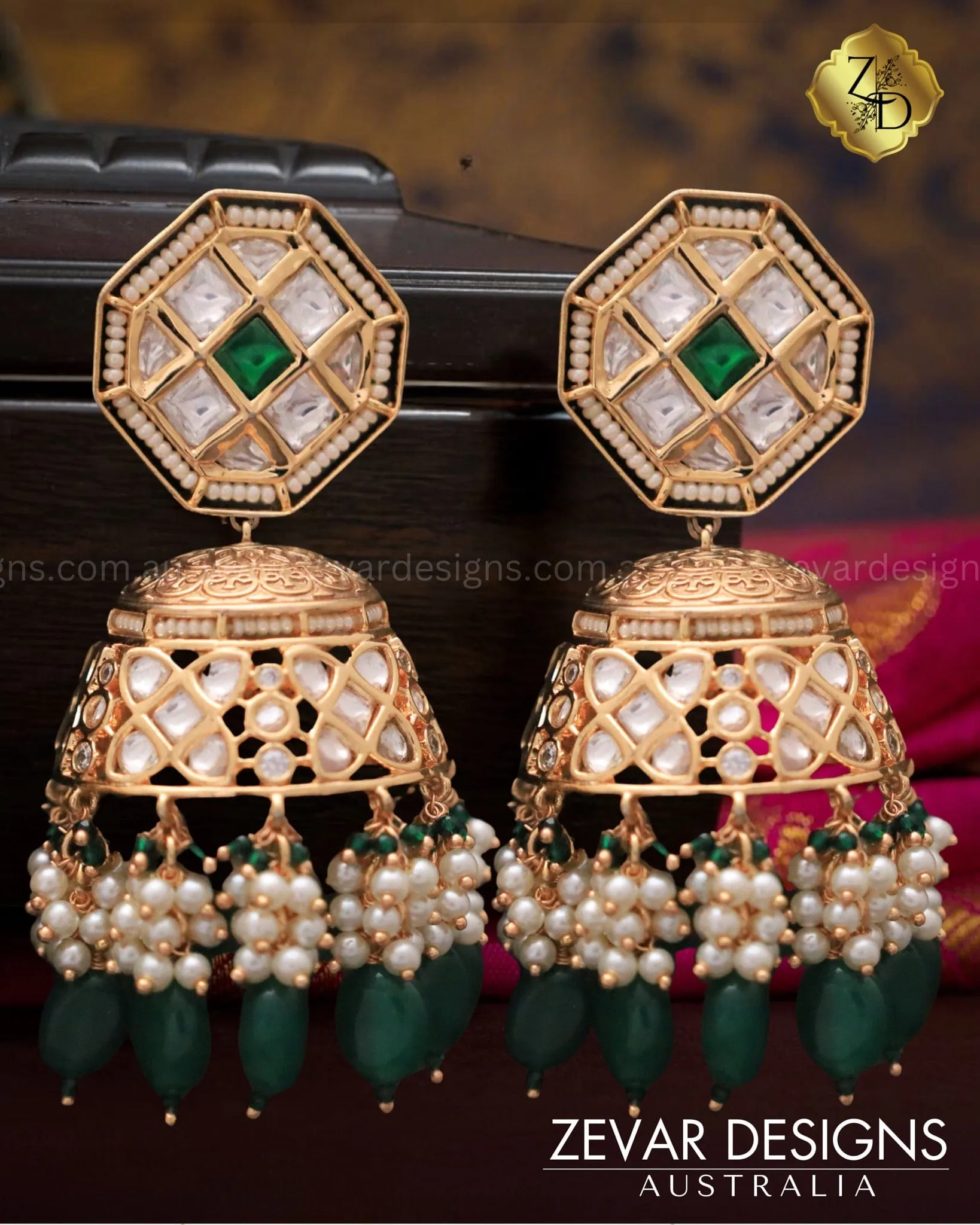 ‘Tyaani’ inspired Polki Jhumki - Emerald Green