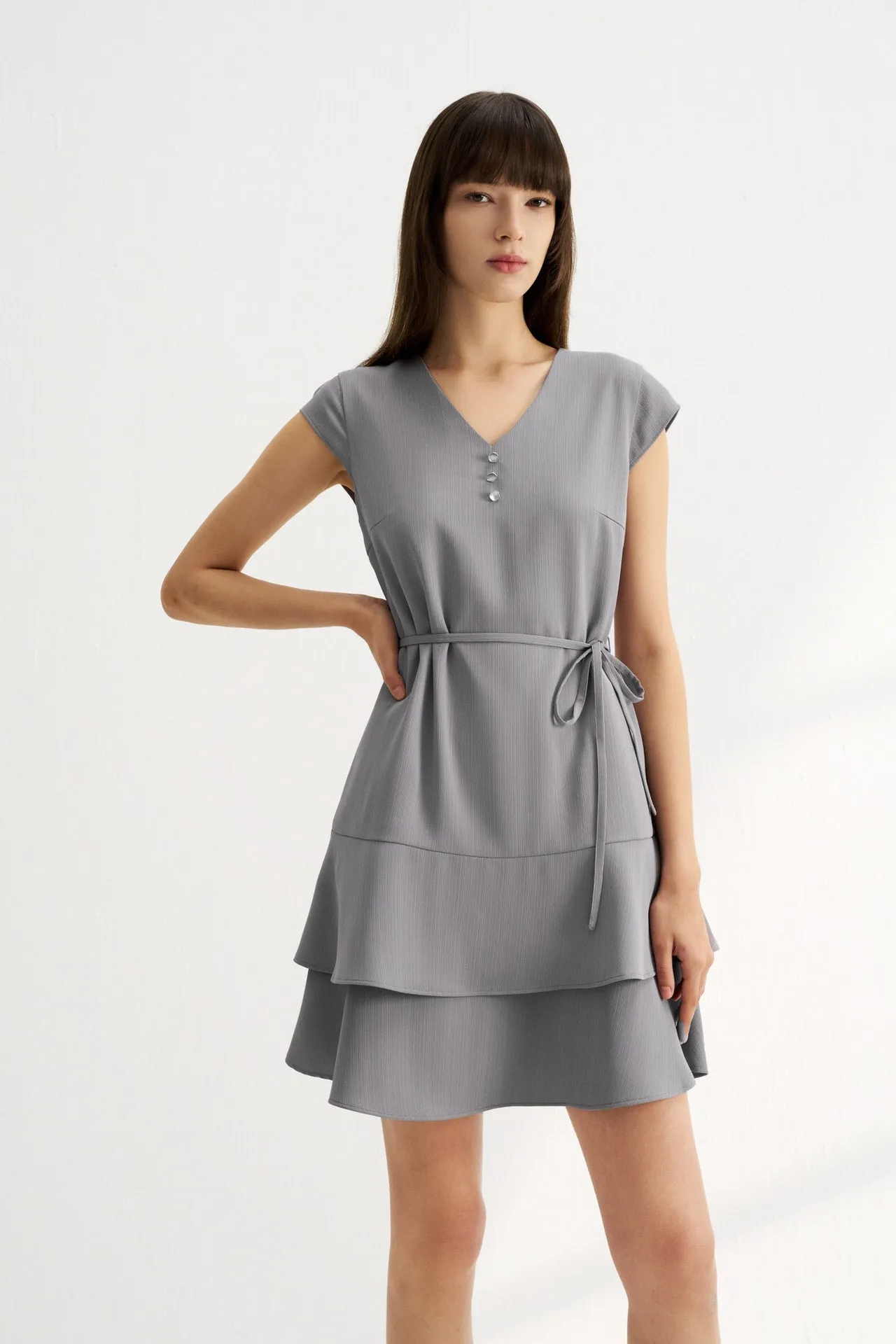 V-Neck Cap Sleeves Fit & Flare Dress