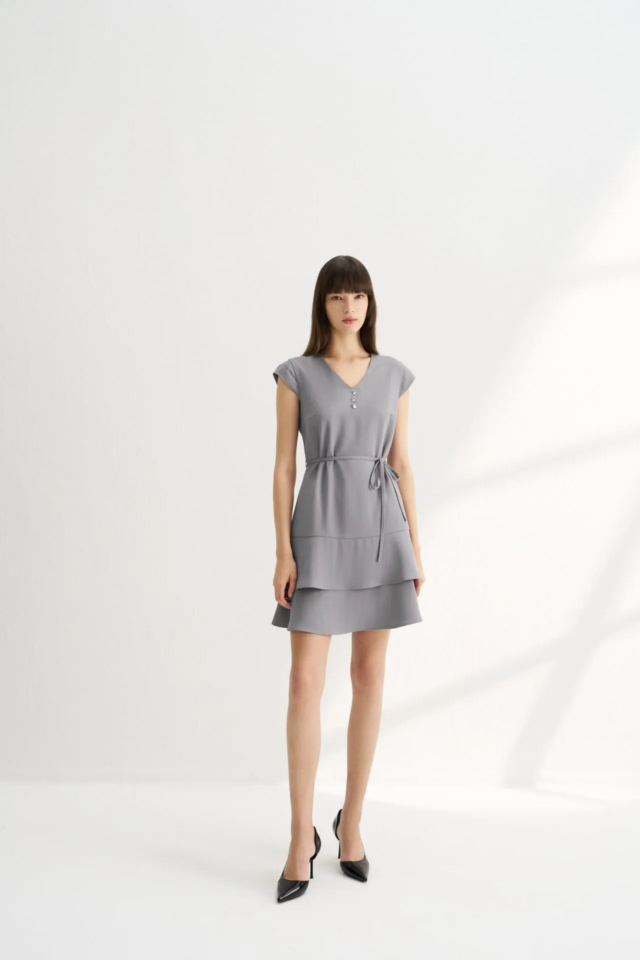 V-Neck Cap Sleeves Fit & Flare Dress