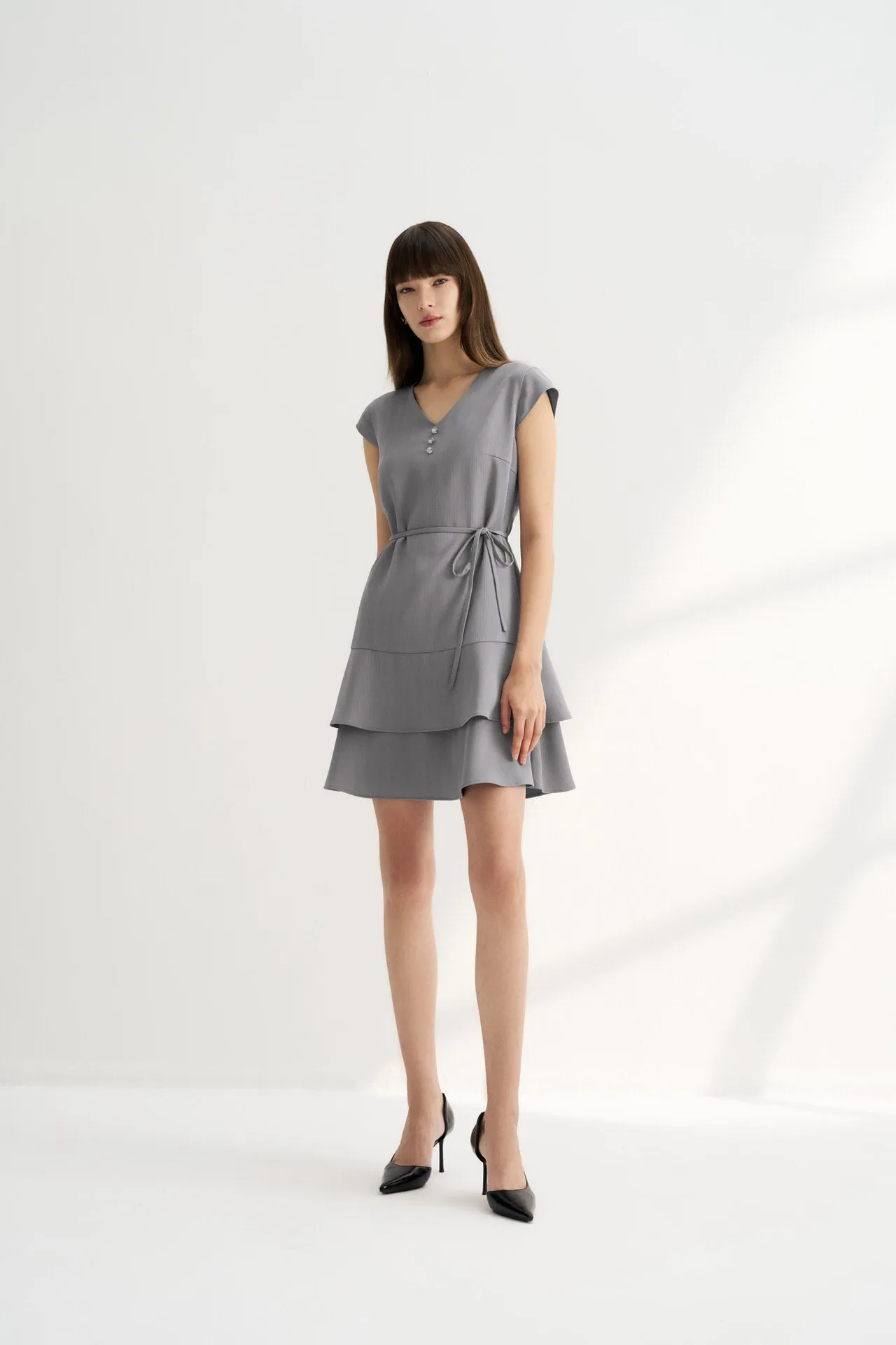 V-Neck Cap Sleeves Fit & Flare Dress