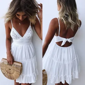 VenusFox Lace Backless Casual Mini Dresses