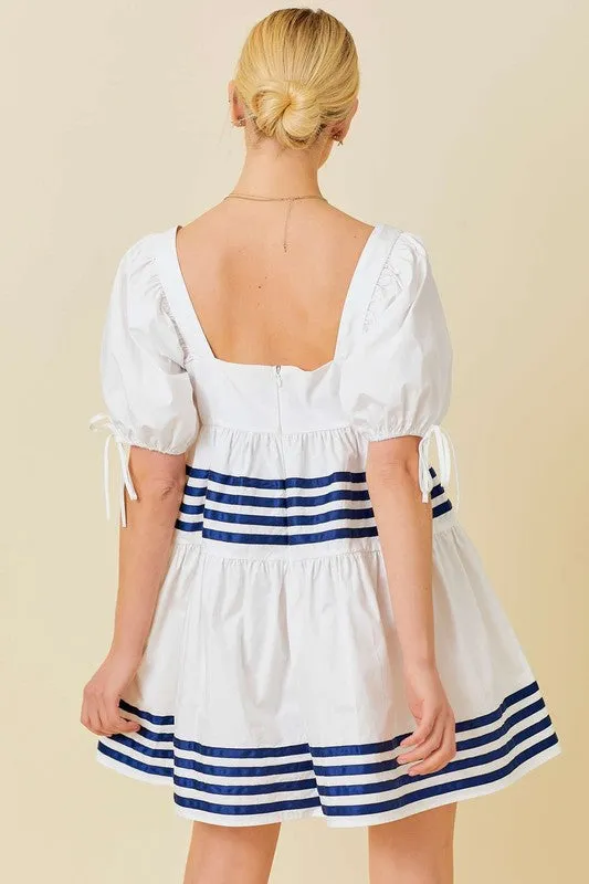 White Marine Short Sleeve Ruffle Mini Dress