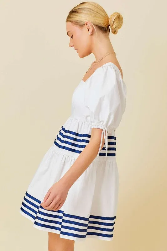 White Marine Short Sleeve Ruffle Mini Dress