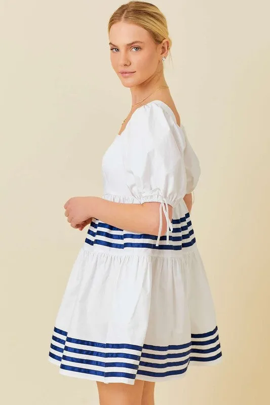 White Marine Short Sleeve Ruffle Mini Dress