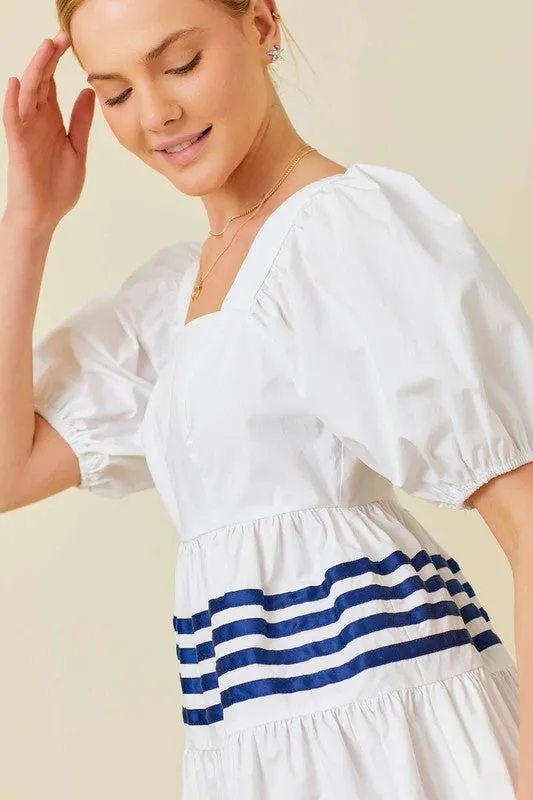 White Marine Short Sleeve Ruffle Mini Dress