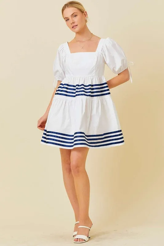 White Marine Short Sleeve Ruffle Mini Dress