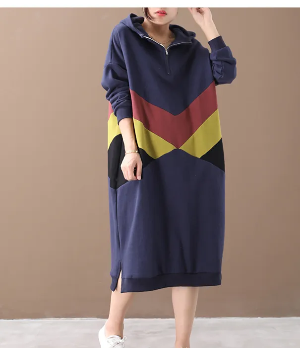 Women Dresses Casual Cotton Hooded Women Dresses Long Sleeve WG97215