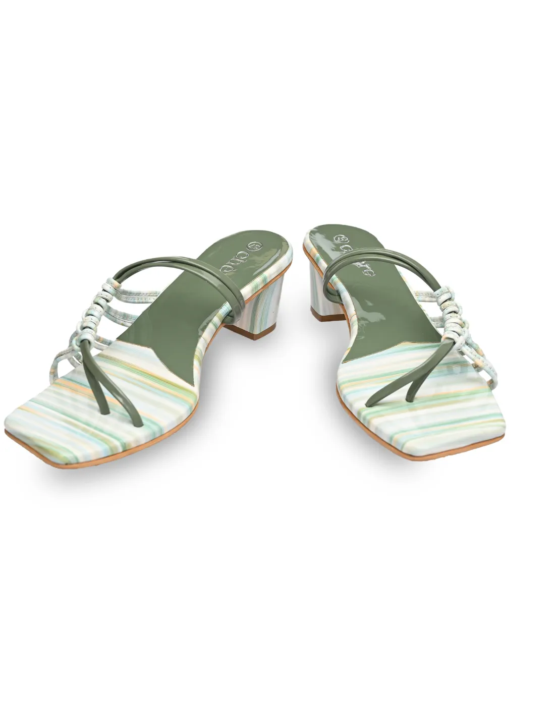 Women's Green Sleek Multi-Strap Casual Heels